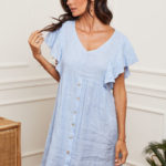 Robe courte boutonnée en lin