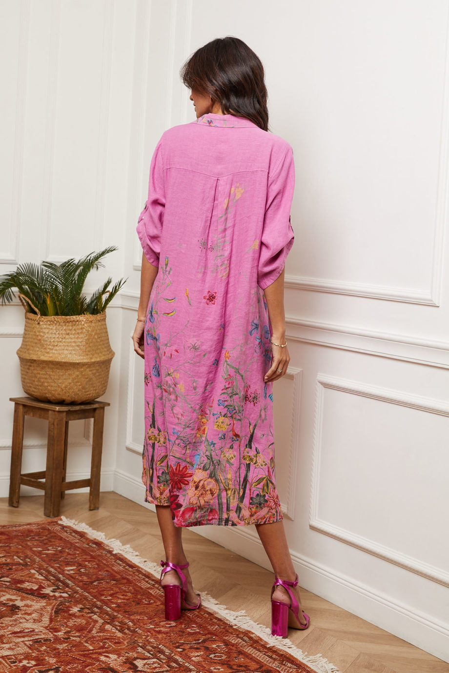Robe longue imprimée floral en lin